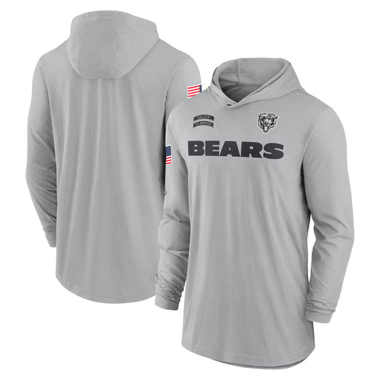 C.Bears Gray Salute to Service Lightweight Long Sleeve Hoodie Game Football Jerseys
