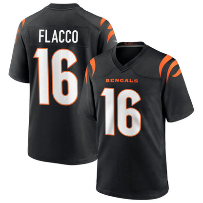 C.Bengals #16 Joe Flacco Player Black Home Game Football Jerseys