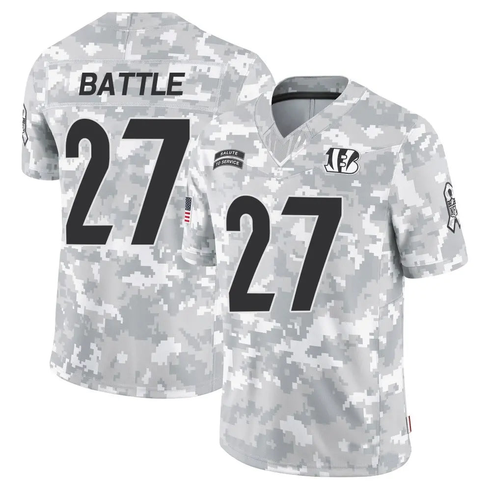 C.Bengals #27 Jordan Battle Player Arctic Camo Salute to Service Limited Football Jerseys