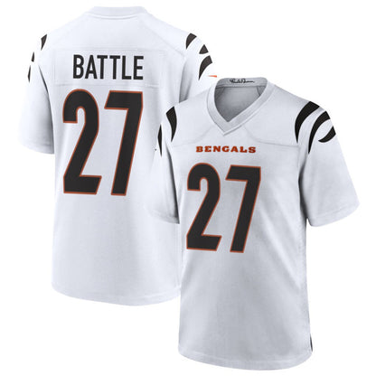C.Bengals #27 Jordan Battle Player White Home Game Football Jerseys