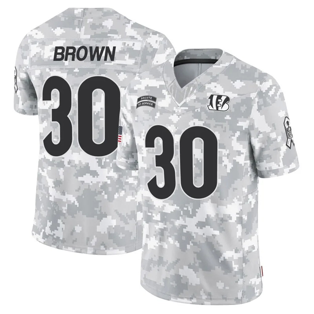 C.Bengals #30 Chase Brown Player Arctic Camo Salute to Service Limited Football Jerseys