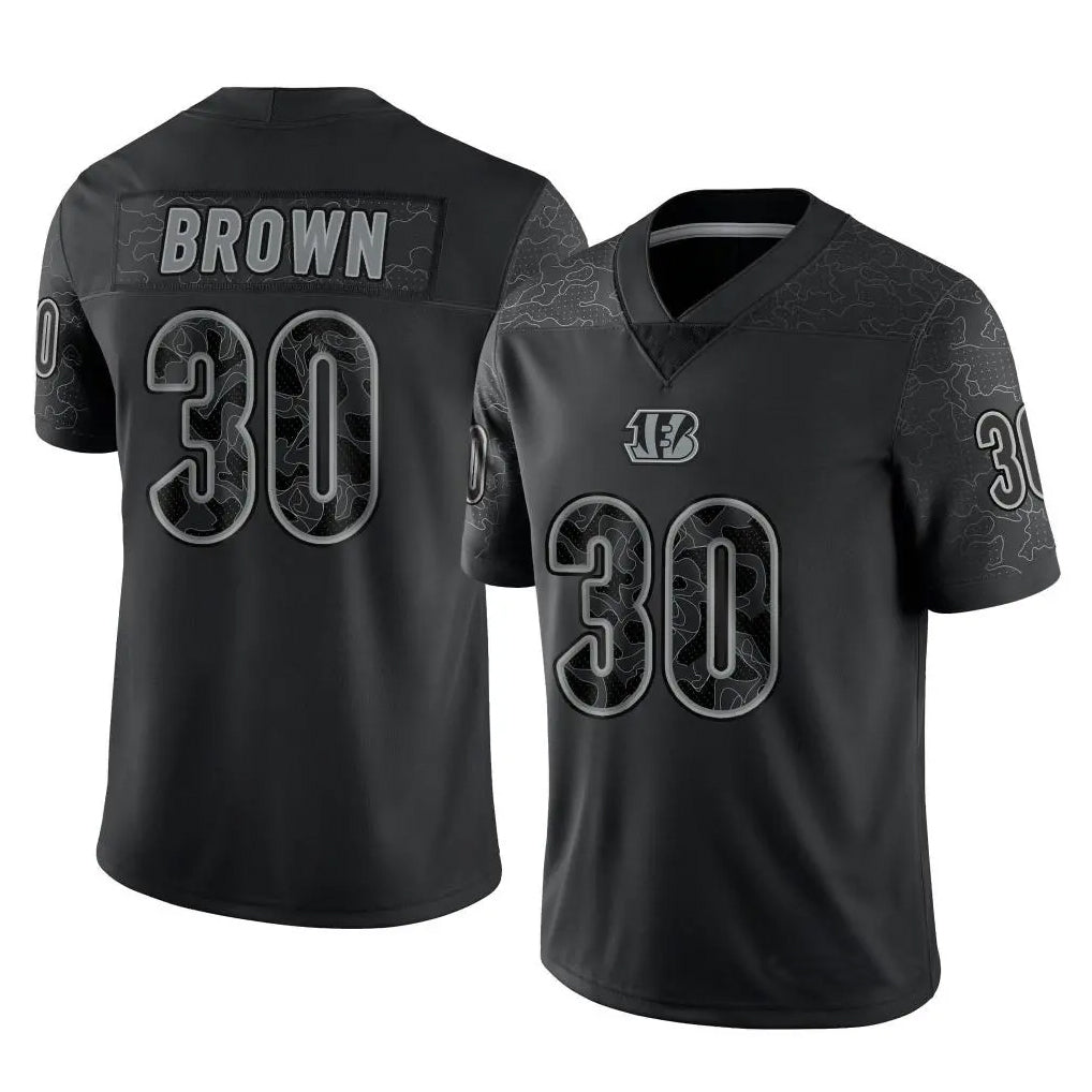 C.Bengals #30 Chase Brown Player Black RFLCTV Limited Football Jerseys