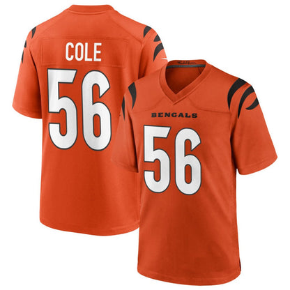 C.Bengals #56 Myles Cole Player Orange Home Game Football Jerseys