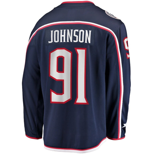 C.Blue Jackets #91 Kent Johnson Fanatics Home Breakaway Jersey - Navy Stitched American Hockey Jerseys