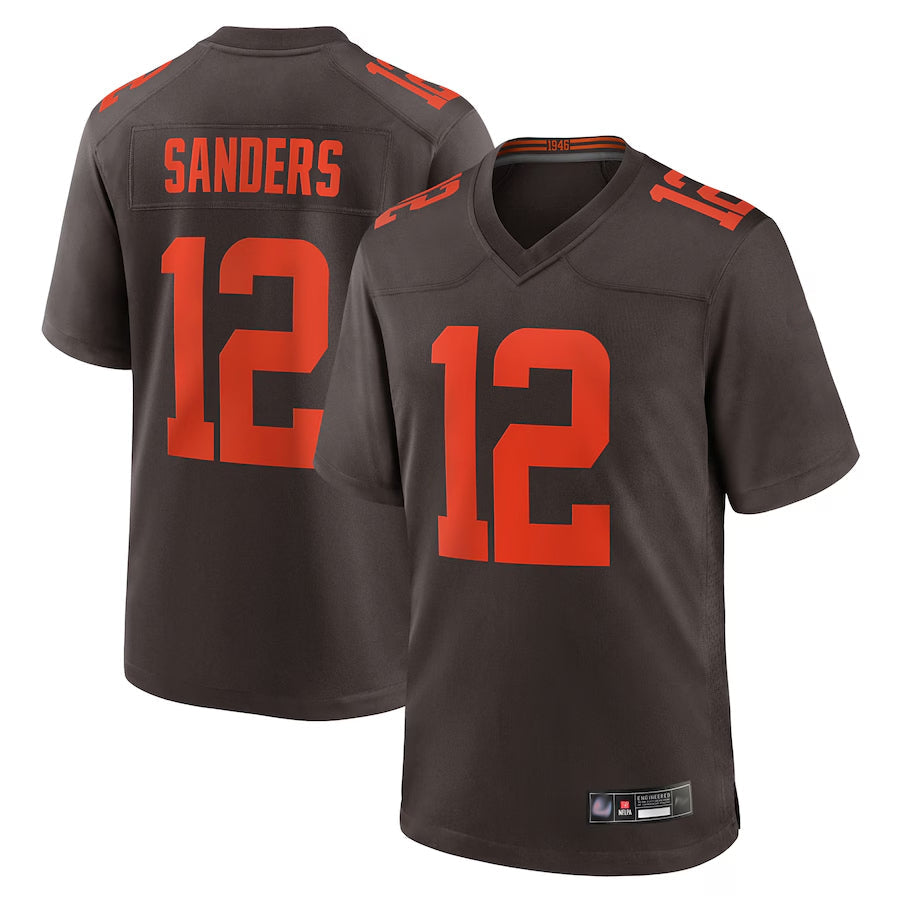 C.Browns #12 Shedeur Sanders Player Brown Game Fotoball Jerseys
