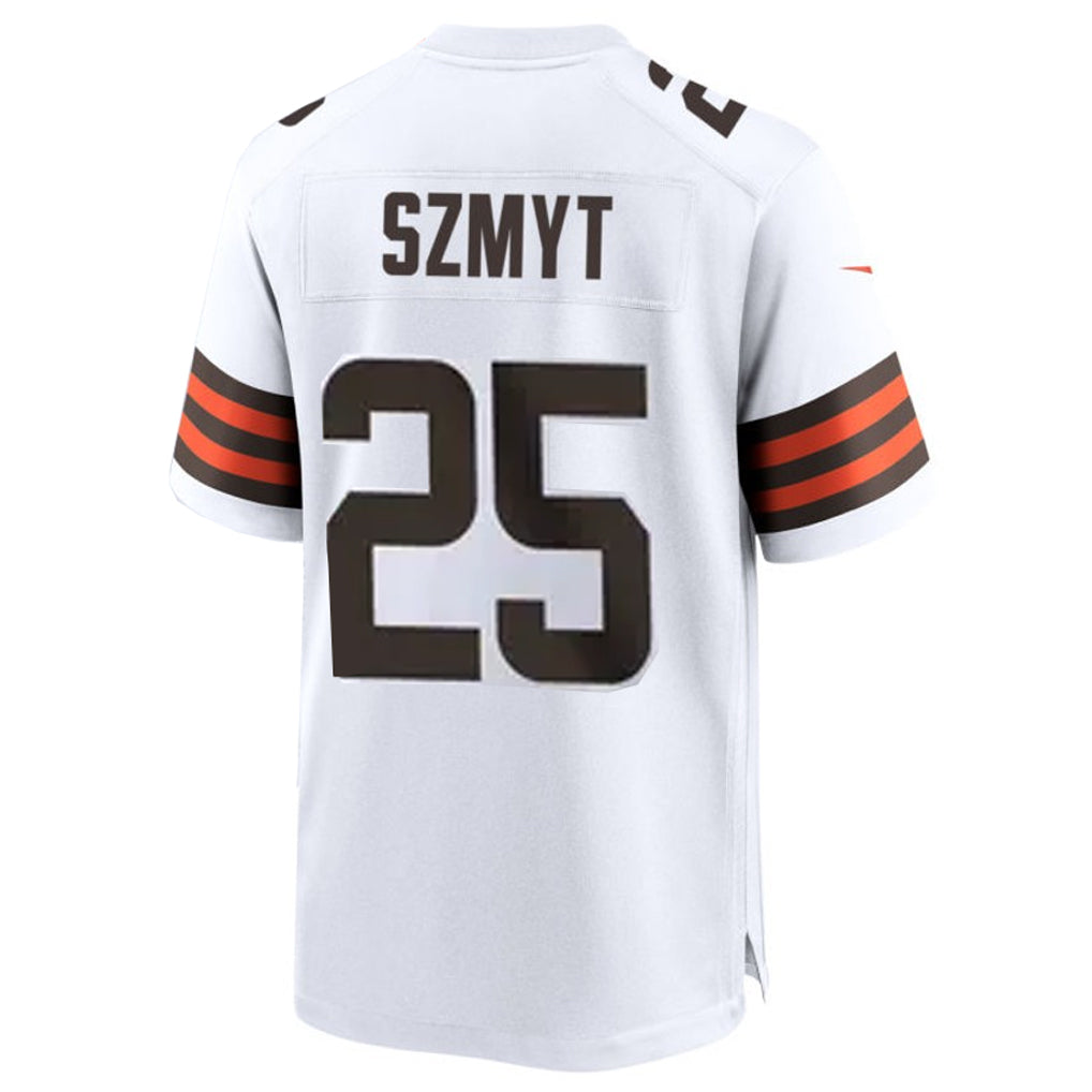C.Browns #25 Andre Szmyt Player White Home Game Football Jerseys