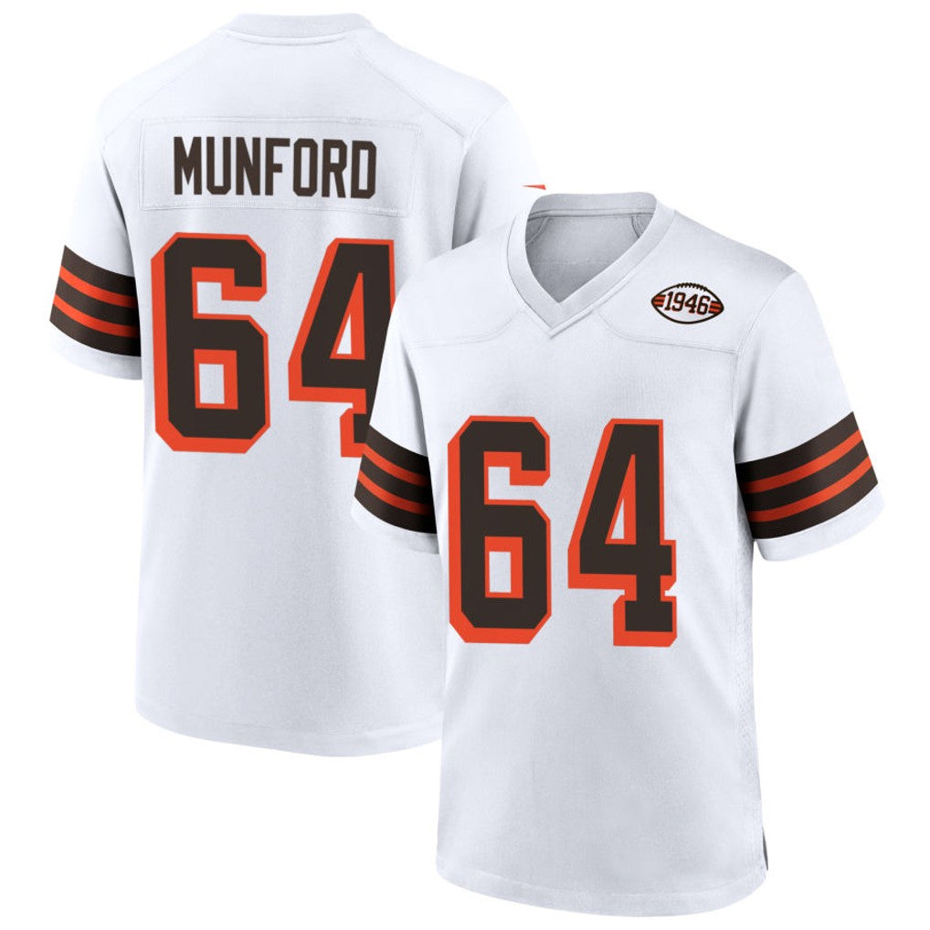 C.Browns #64 Thayer Munford Player 1946 Collection Alternate White Football Jerseys