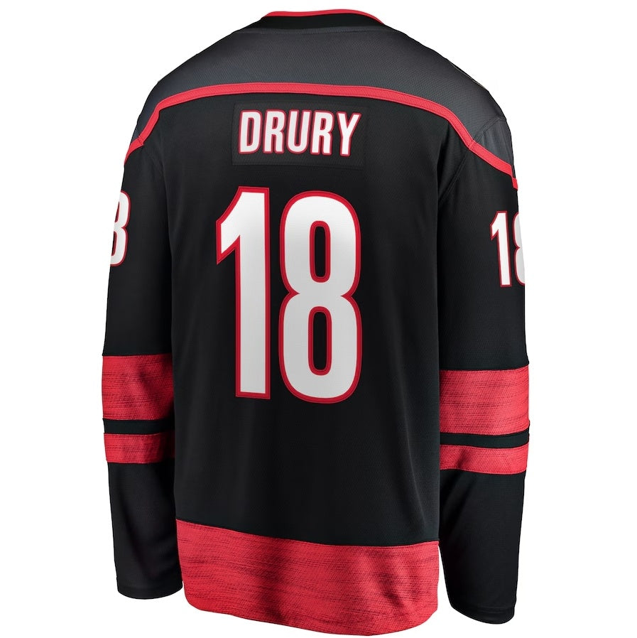 C.Hurricanes #18 Jack Drury Fanatics Home Premier Breakaway Player Jersey - Black Stitched American Hockey Jerseys