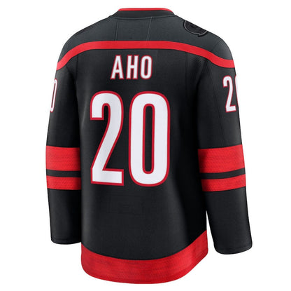 C.Hurricanes #20 Sebastian Aho Fanatics Home Premium Jersey - Black Stitched American Hockey Jerseys