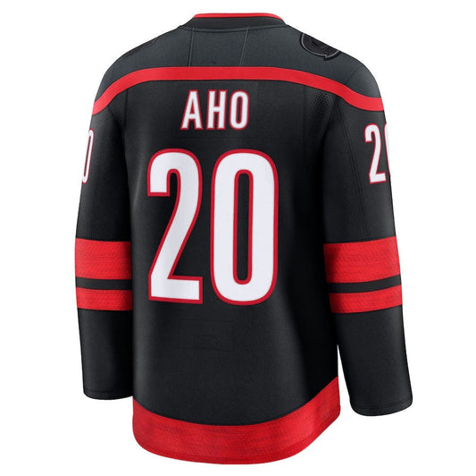 C.Hurricanes #20 Sebastian Aho Fanatics Home Premium Jersey - Black Stitched American Hockey Jerseys