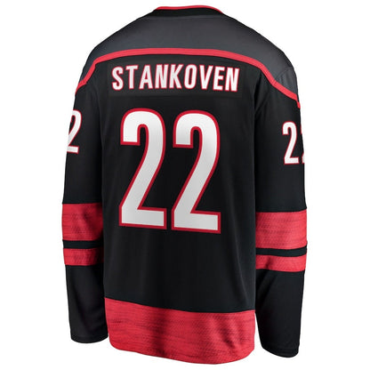 C.Hurricanes #22 Logan Stankoven Fanatics Home Breakaway Jersey - Black Stitched American Hockey Jerseys