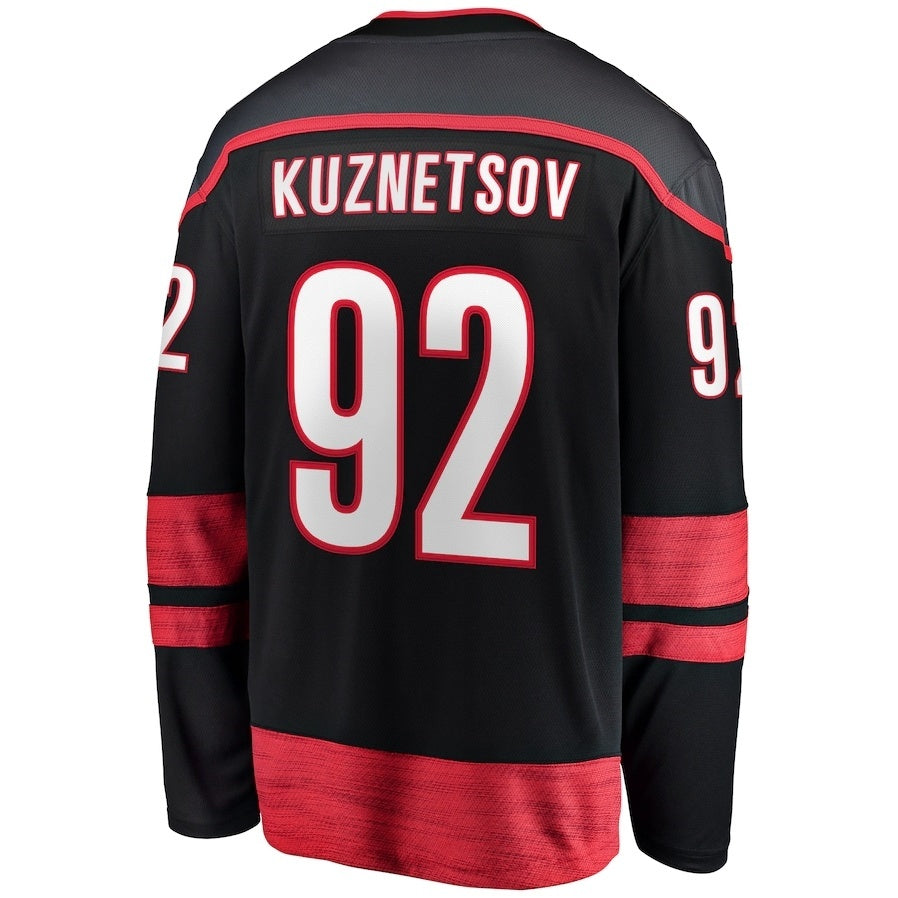 C.Hurricanes #92 Evgeny Kuznetsov Fanatics Home Breakaway Jersey - Black Stitched American Hockey Jerseys