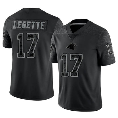 C.Panthers #17 Xavier Legette Player Black REFLECTIVE Limited Football Jerseys