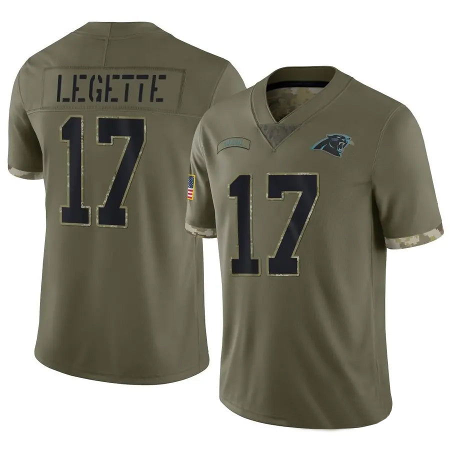 C.Panthers #17 Xavier Legette Player Salute To Service Olive Football Jerseys