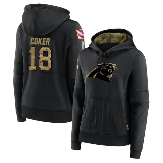 C.Panthers #18 Jalen Coker Player Black Salute to Service Limited Hoodies Football Jerseys