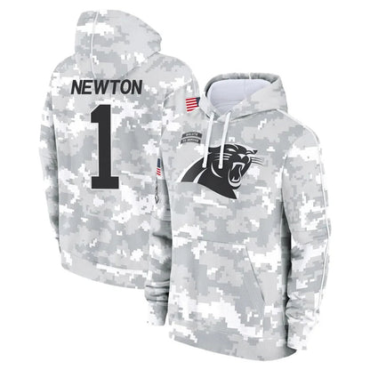 C.Panthers #1 Cam Newton Player Arctic Camo Salute to Service Hoodies Football Jerseys
