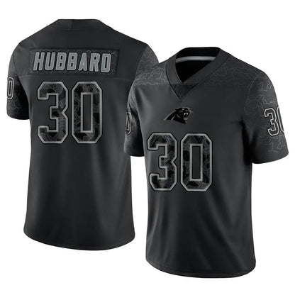 C.Panthers #30 Chuba Hubbard Player Black Limited Reflective Football Jerseys