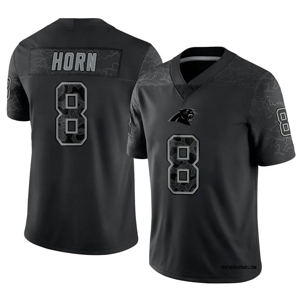 C.Panthers #8 Jaycee Horn Player Black RFLCTV Limited Football Jerseys