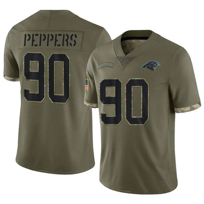 C.Panthers #90 Julius Peppers Player Olive Salute to Service Game Football Jerseys