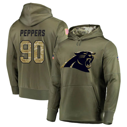 C.Panthers #90 Julius Peppers Player Olive Salute to Service Limited Hoodies Football Jerseys