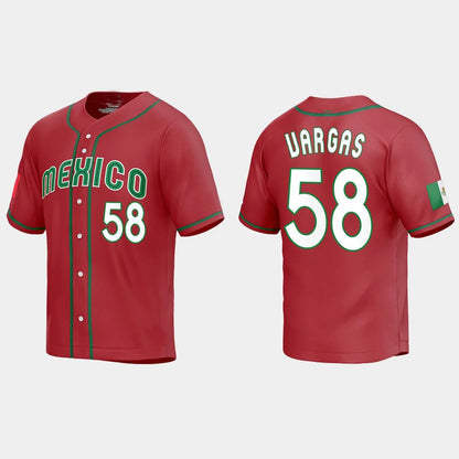 #58 CESAR VARGAS MEXICO BASEBALL 2023 WORLD BASEBALL CLASSIC REPLICA JERSEY ¨C RED Stitches Baseball Jerseys
