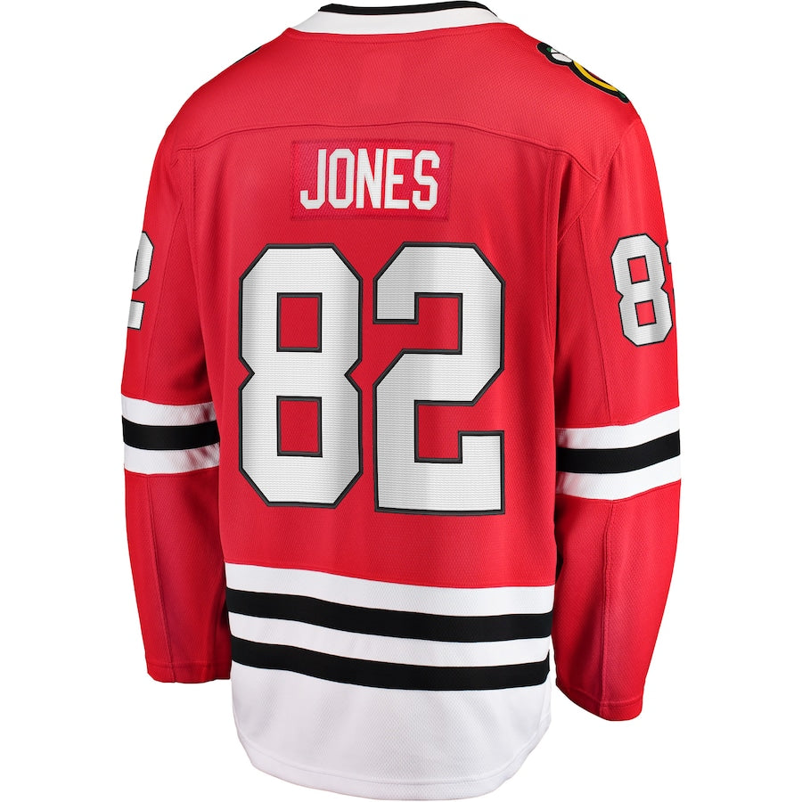 C.Blackhawks #82 Caleb Jones Fanatics Branded Breakaway Player Jersey Red Stitched American Hockey Jerseys