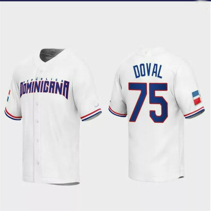 #75 Camilo Doval Dominican Republic Baseball 2023 World Baseball Classic Replica Jersey ¨C White Stitches Baseball Jerseys