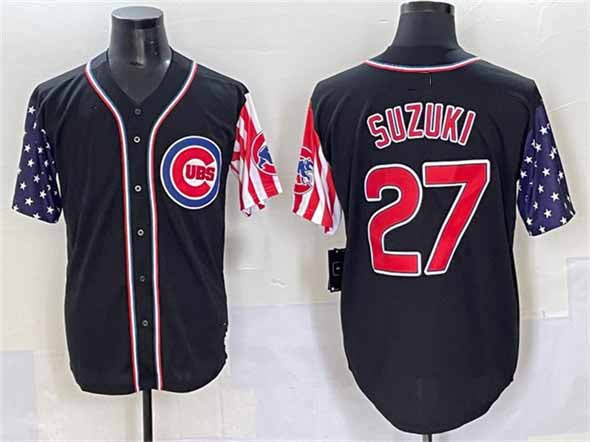 Chicago Cubs #27 Seiya Suzuki Black 2025 Independence Day Vapor Premier Limited Stitched Baseball Jersey