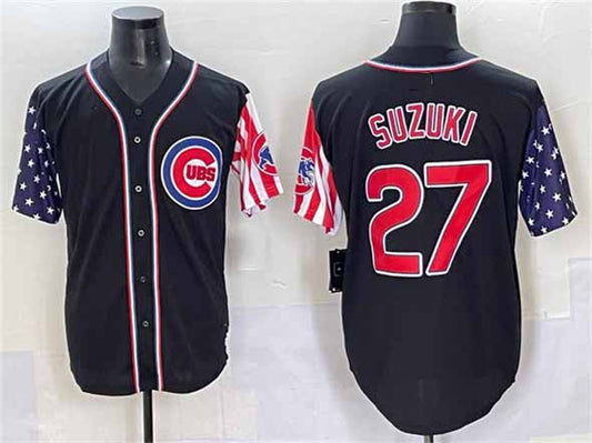Chicago Cubs #27 Seiya Suzuki Black 2025 Independence Day Vapor Premier Limited Stitched Baseball Jersey