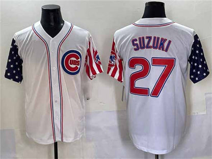 Chicago Cubs #27 Seiya Suzuki White 2025 Independence Day Vapor Premier Limited Stitched Baseball Jersey