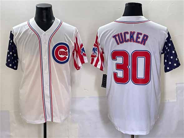 Chicago Cubs #30 Kyle Tucker White 2025 Independence Day Vapor Premier Limited Stitched Baseball Jersey