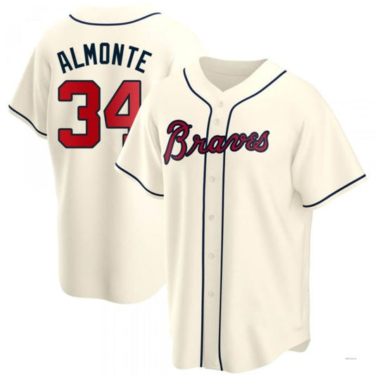 Atlanta Braves #34 Abconeam Almonte Cream Alternate Jersey Stitches Baseball Jerseys