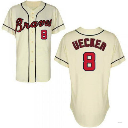 Atlanta Braves #8 Bob Uecker Cream Throwback Jersey Stitches Baseball Jerseys