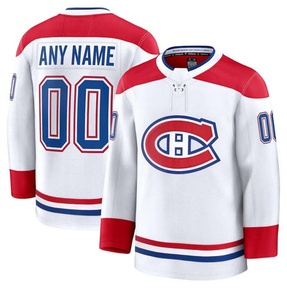 Custom M.Canadiens Fanatics Away Premium Jersey - White Stitched American Hockey Jerseys