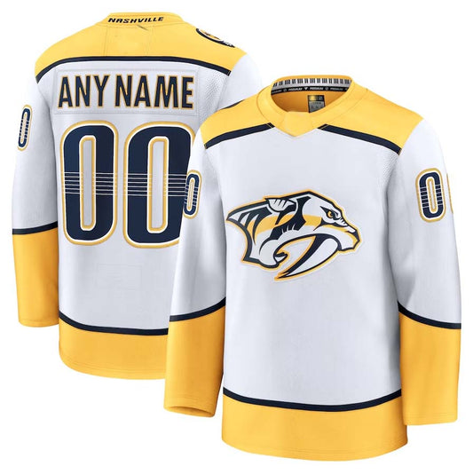 Custom N.Predators  Fanatics Away Premium Jersey - White Stitched American Hockey Jerseys