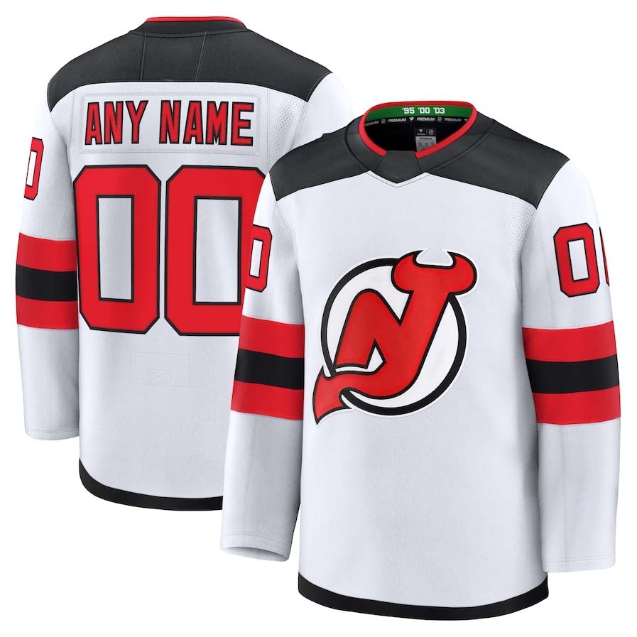 Custom NJ.Devils Fanatics Away Premium Jersey - White Stitched American Hockey Jerseys