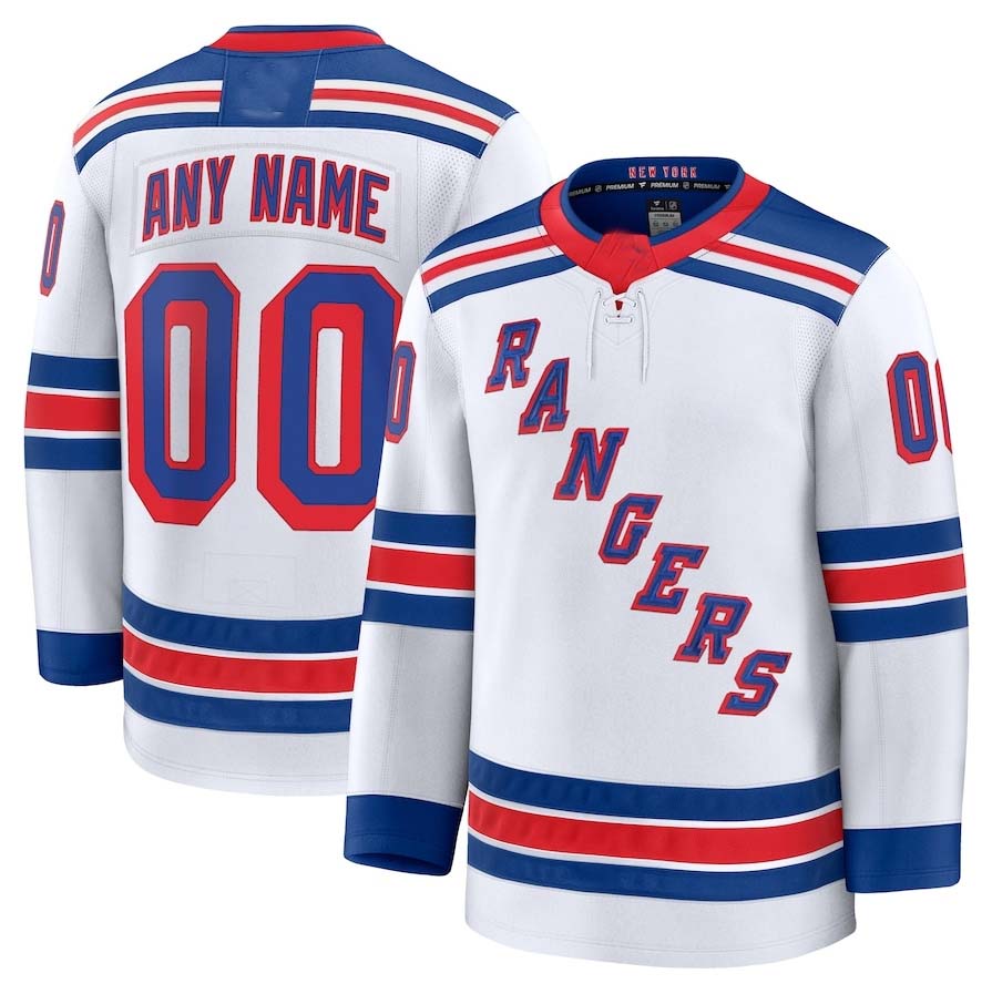 Custom NY.Rangers Fanatics Away Premium Jersey - White Stitched American Hockey Jerseys