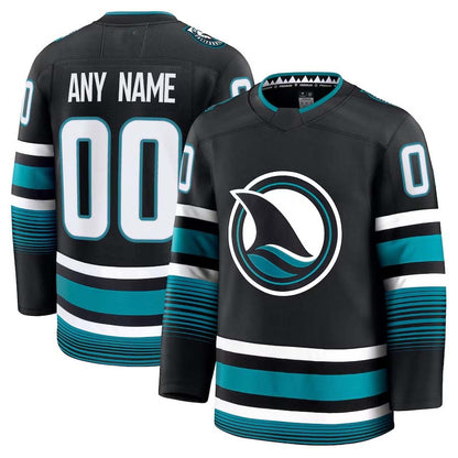 Custom SJ.Sharks Fanatics Alternate Premium Jersey - Black Stitched American Hockey Jerseys