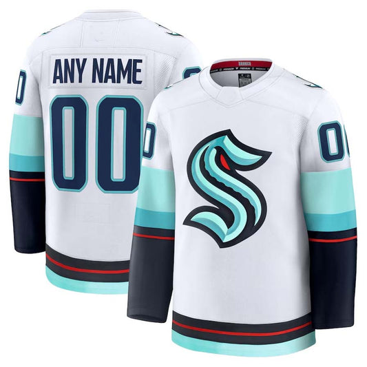 Custom S.Kraken Fanatics Away Premium Jersey - White Stitched American Hockey Jerseys