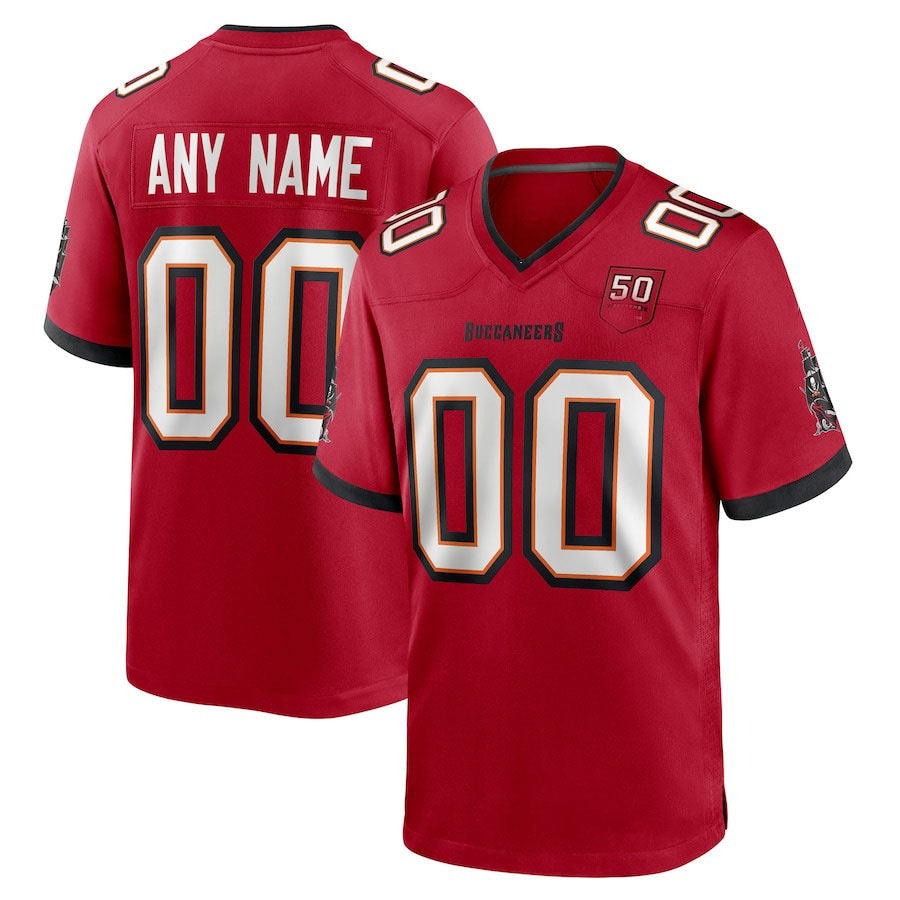 Custom TB.Buccaneers Red 50th Anniversary Game Stitched American Football Jerseys