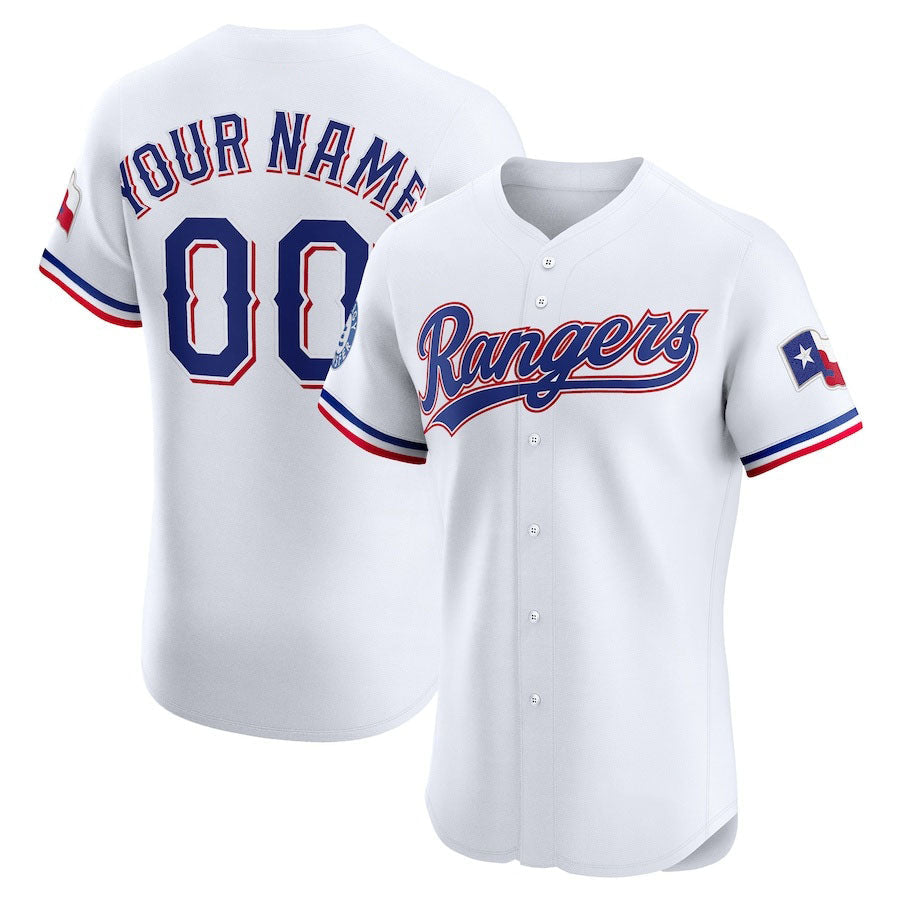 Custom Texas Rangers Home Elite Sponsor Patch Jersey ¨C White Stitched Baseball Jersey