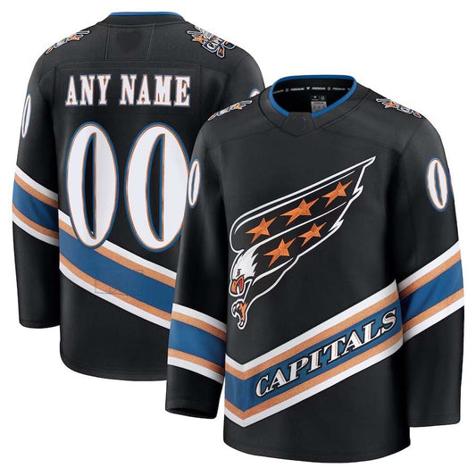 Custom W.Capitals Fanatics Alternate 50th Anniversary Premium Jersey - Black Stitched American Hockey Jerseys