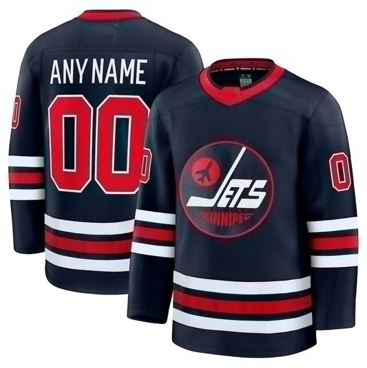 Custom W.Jets Fanatics Alternate Premium Jersey - Navy Stitched American Hockey Jerseys