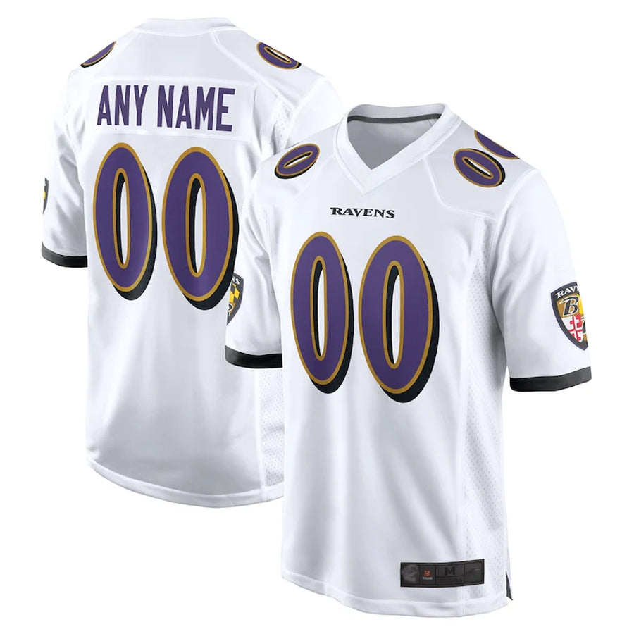 Custom B.Ravens White Home Game Football Jerseys