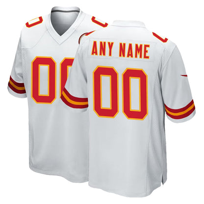 Custom KC.Chiefs White Home Game Football Jerseys