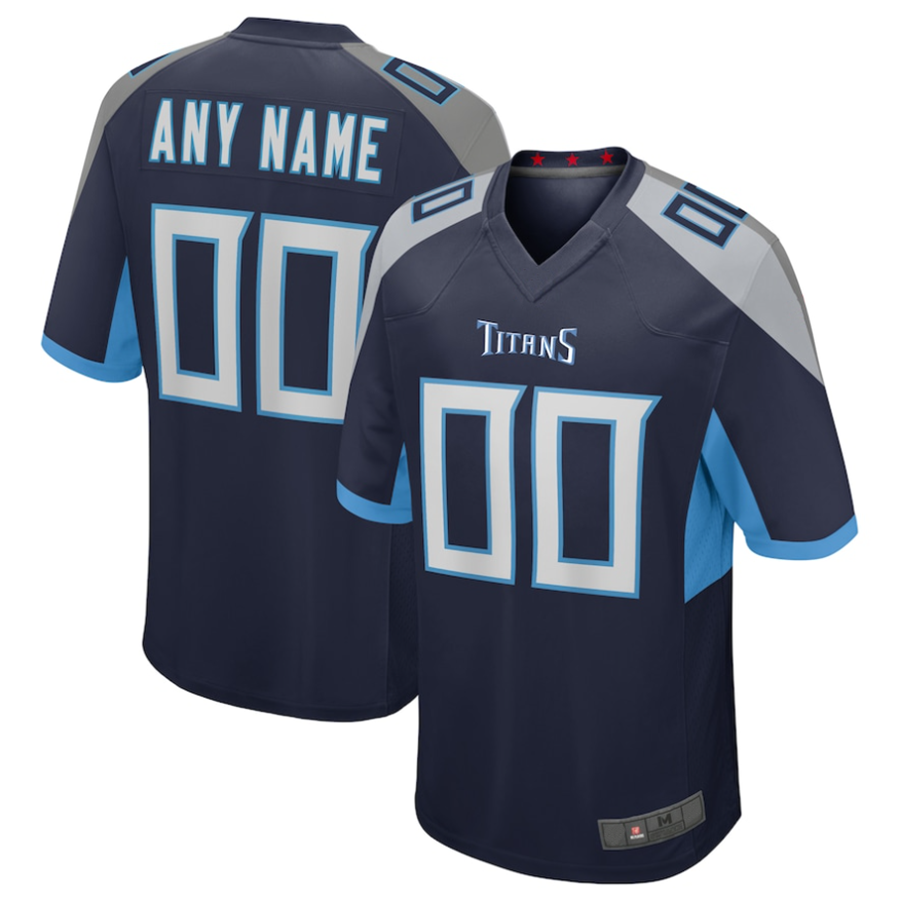Custom T.Titans Navy Alternate Game Jersey -Stitched American Football Jerseys