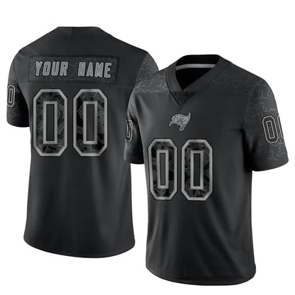 Custom TB.Buccaneers Black RFLCTV Limited Football Jerseys