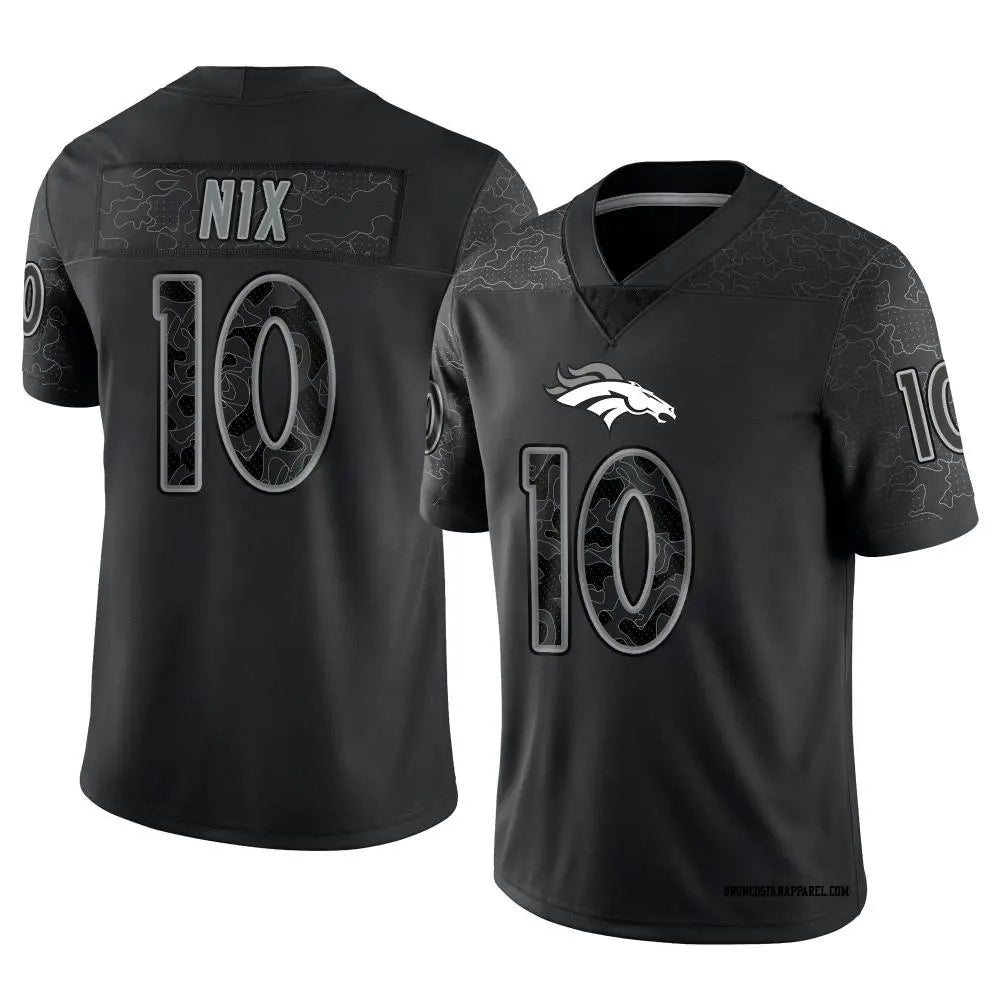 D.Broncos #10 Bo Nix Player Black RFLCTV Limited Football Jerseys