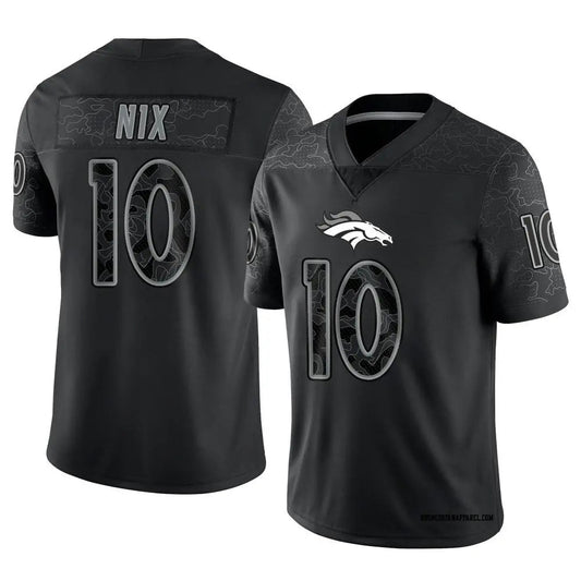 D.Broncos #10 Bo Nix Player Black RFLCTV Limited Football Jerseys