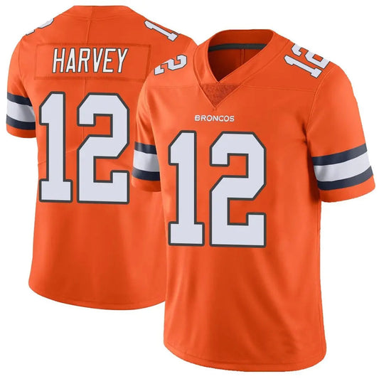 D.Broncos #12 RJ Harvey Player Limited Orange Color Rush Vapor Untouchable Football Jerseys